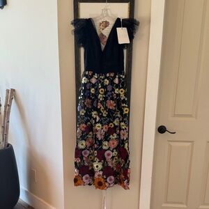 Mac Duggal Black Dress with Floral Embroidery